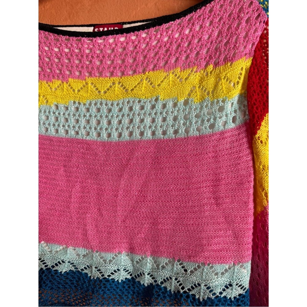 Staud Rainbow Crochet Knit Crop Sweater Open Back Cutout M - Picture 3 of 9